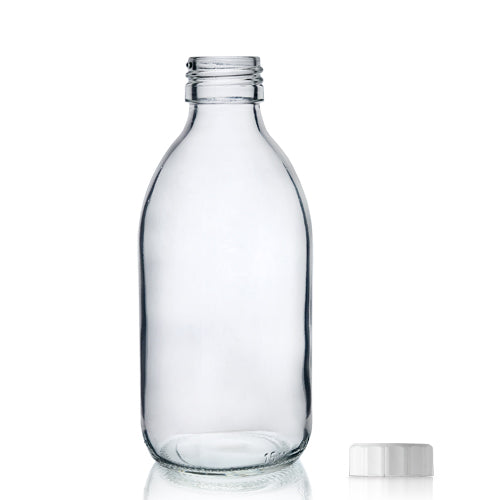 250ml Clear Glass Sirop Bottle & PP Polycone Cap - White