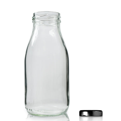 250ml Glass Milk Bottle With Twist Off Lid - Black