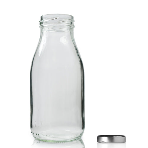 250ml Glass Milk Bottle With Twist Off Lid - Silver