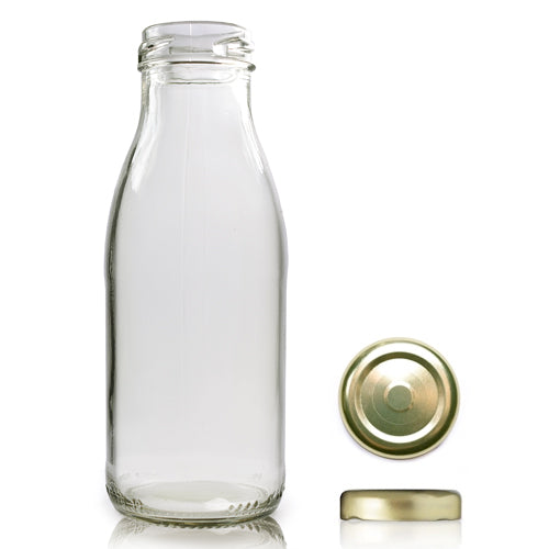 250ml Clear Glass Juice Bottle With Gold (Button Top) Twist Off Cap