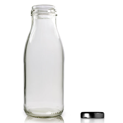 250ml Clear Glass Juice Bottle With Black Buttoned Twist-Off Lid (Wholesale)  - Pallet Quantity - 2660