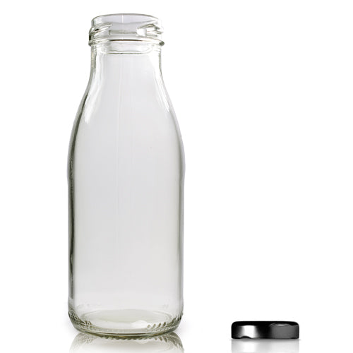 250ml Clear Glass Juice Bottle With Black Twist Off Cap