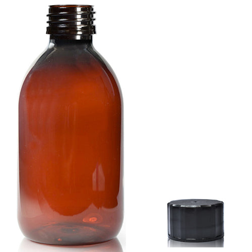 250ml Amber PET Sirop Bottle & 28mm Screw Cap - Black