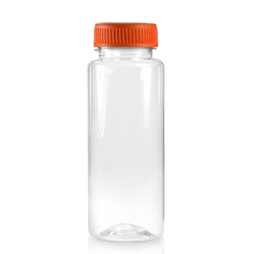 250ml Slim Plastic Juice Bottle (38mm Neck) (Wholesale) - 38mm Orange T/E Bottle Cap