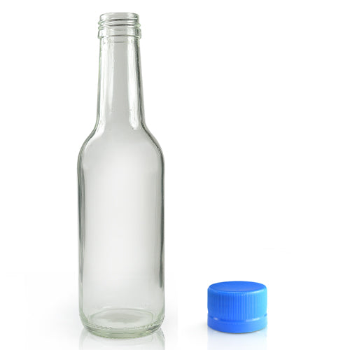 250ml Clear Glass Water Bottle With Blue Cap