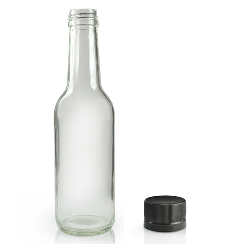250ml Clear Glass Water Bottle With Black Cap