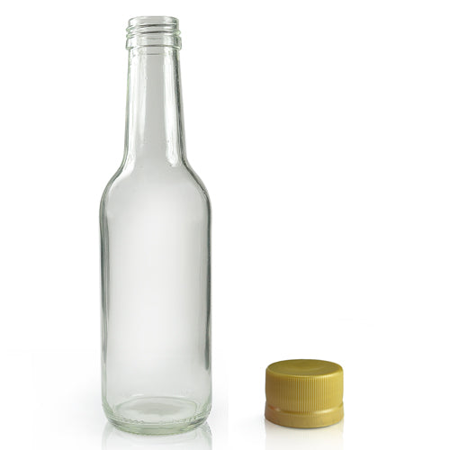 250ml Clear Glass Water Bottle With Gold Cap