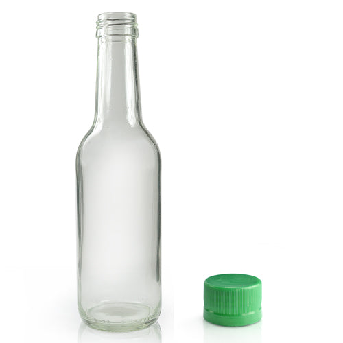 250ml Clear Glass Water Bottle With Green Cap
