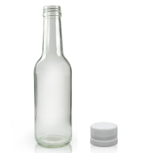 250ml Clear Glass Mountain Bottle With White Cap