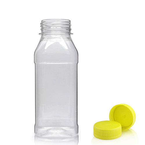 250ml Clear PET Square Juice Bottle With Yellow T/E Juice Cap