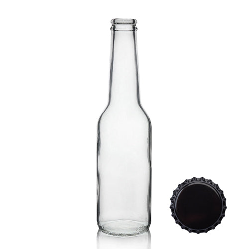 275ml Clear Glass 'Ice' Beer Bottle & Crown Cap - Black