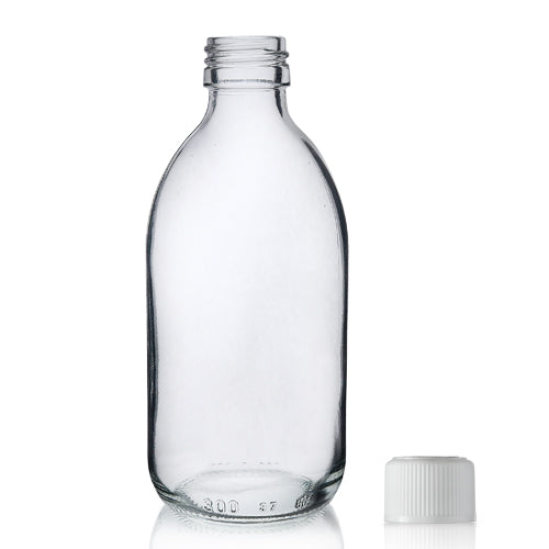 300ml Clear Glass Sirop Bottle & 28mm White CR Cap