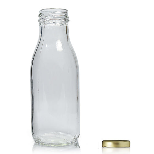 300ml Clear Glass Milk/Juice Bottle & 38mm Twist Off Cap - Gold