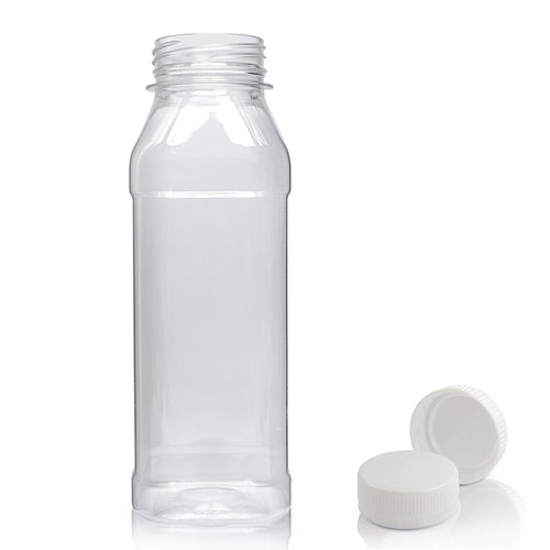 300ml Clear PET Square Juice Bottle With 38mm White T/E Juice Cap