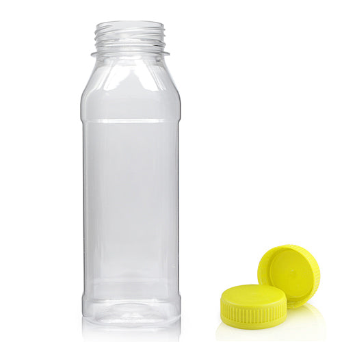 300ml Clear PET Square Juice Bottle With 38mm Yellow T/E Juice Cap