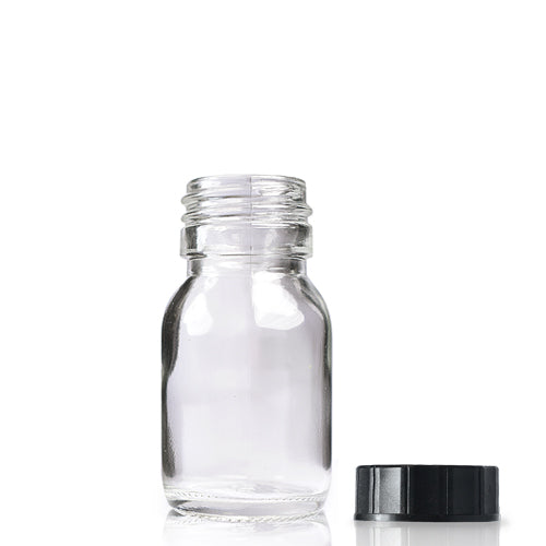 30ml Clear Glass Sirop Bottle & PP Screw Cap - Black