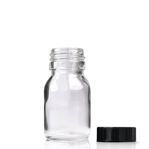30ml Clear Glass Sirop Bottle & PP Polycone Cap - Black