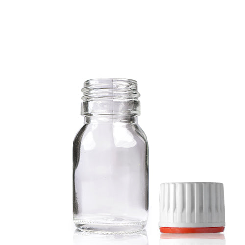 30ml Clear Glass Sirop Bottle & 28mm (Red Band) T/E Cap