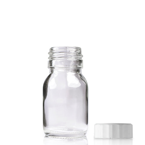 30ml Clear Glass Sirop Bottle & PP Screw Cap - White