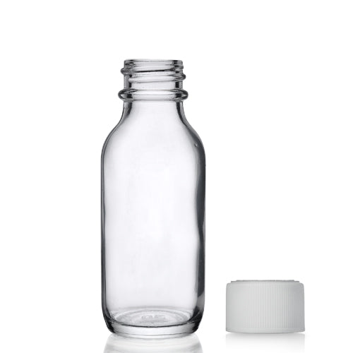 30ml Clear Glass Winchester Bottle & 20mm White CR Screw Cap