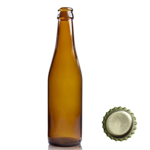 330ml Amber Glass Homebrew Bottle & Crown Cap - Gold