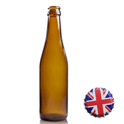 330ml Amber Glass Homebrew Bottle & Crown Cap - Union Jack