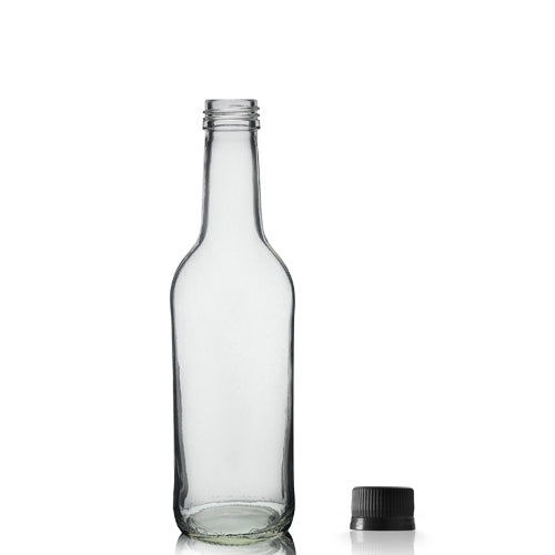 330ml Clear Glass Mountain Bottle With Black MCA Screw Cap