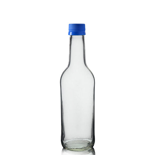 330ml Clear Glass Mountain Bottle With 28mm Blue MCA Screw Cap