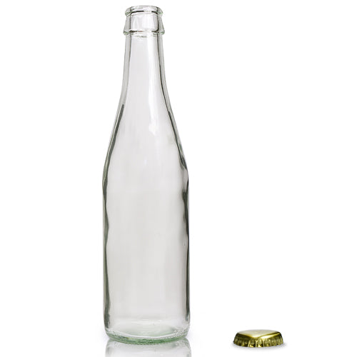 330ml Clear Glass Homebrew Bottle & Gold Crown Cap (Surplus)