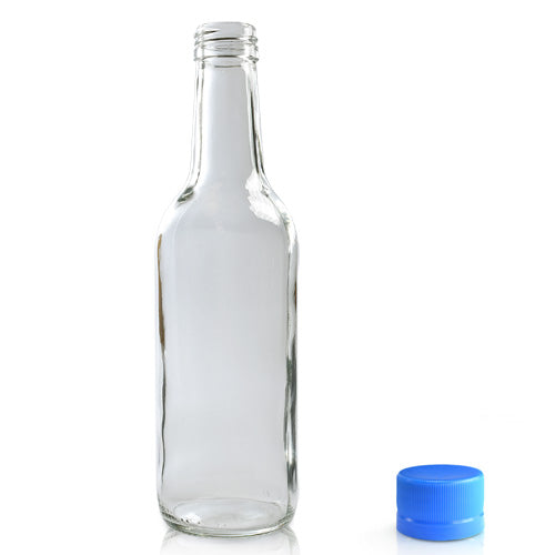 330ml Clear Glass Water Bottle & Cap - Blue