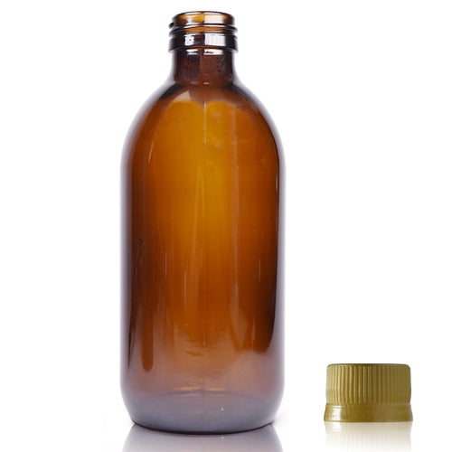 330ml Amber Glass Drinks Bottle With Juice Cap (Surplus) - Gold