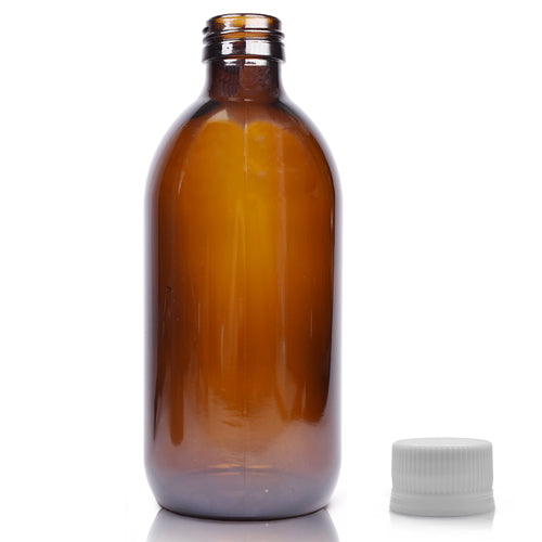 330ml Amber Glass Juice/Kombucha Bottle With Juice Cap (Surplus) - White