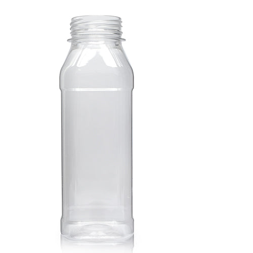 300ml Clear PET Square Juice Bottle (38mm Neck) (No Cap)