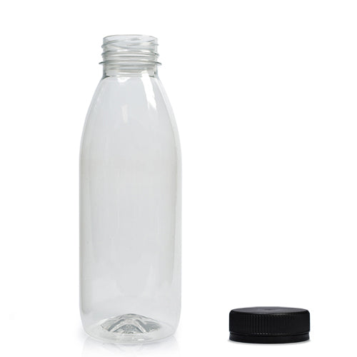 330ml Classic Clear 30% RPET Juice Bottle (Wholesale) - 38mm Black T/E Bottle Cap