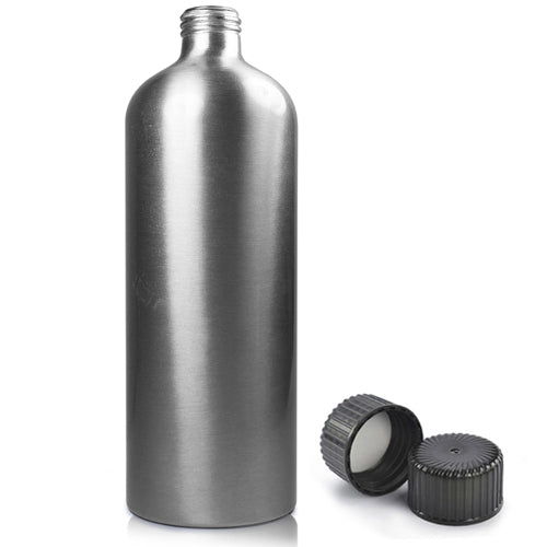 500ml Brushed Aluminium Bottle With Screw Cap - Black