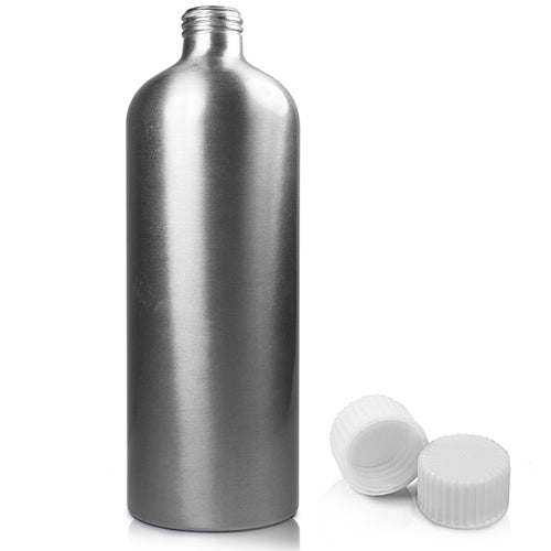 500ml Brushed Aluminium Bottle With Screw Cap - White