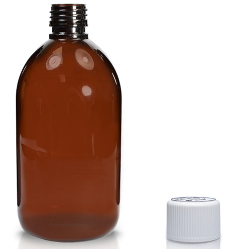 500ml Amber PET Sirop Bottle & 28mm White CR Cap