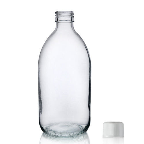 500ml Clear Glass Sirop Bottle & 28mm White CR Cap