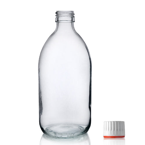500ml Clear Glass Sirop Bottle & 28mm (Red Band) T/E Cap