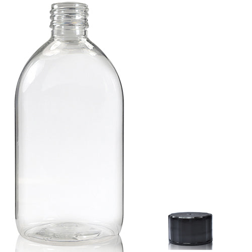 500ml Clear 50% rPET Sirop Bottle & 28mm Screw Cap - Black