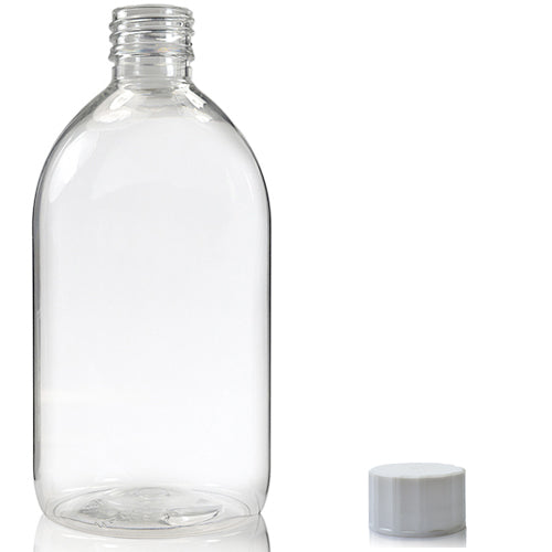 500ml Clear 50% rPET Sirop Bottle & 28mm Screw Cap - White