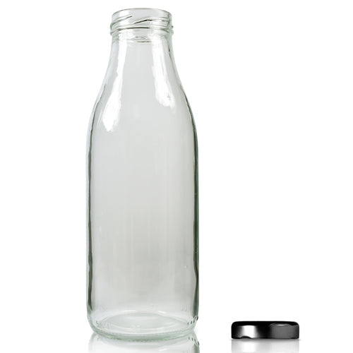 500ml Clear Glass Juice Bottle With Twist Off Cap - Black