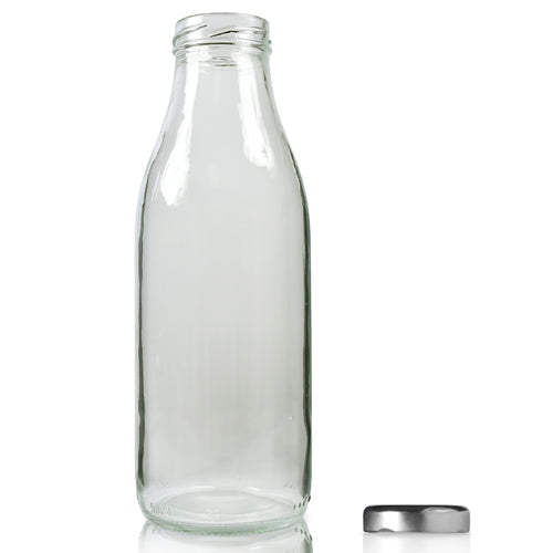 500ml Clear Glass Juice Bottle With Twist Off Cap - Silver