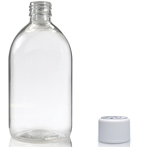 500ml Clear PET Sirop Bottle & 28mm White CR Cap