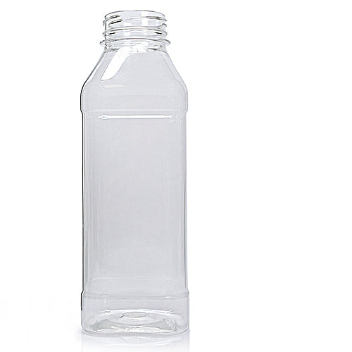 500ml Clear PET Square Plastic Juice Bottle (38mm Neck) (No Cap)