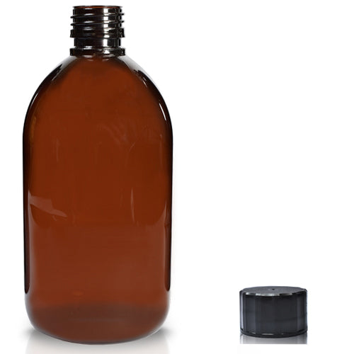 500ml Amber PET Sirop Bottle & 28mm Screw Cap - Black