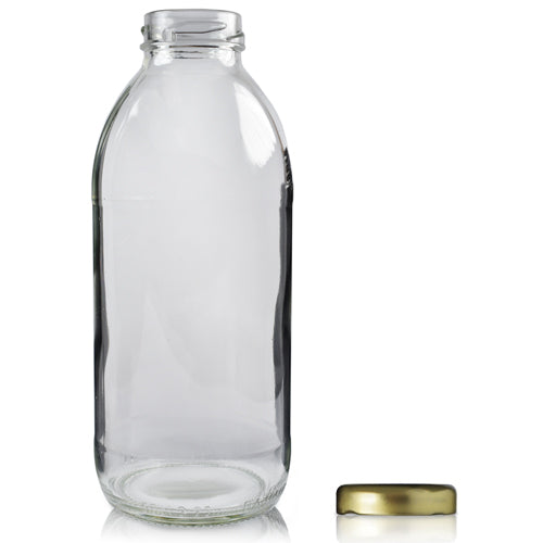 500ml Clear Glass Juice Bottle & Twist Off Cap - Gold
