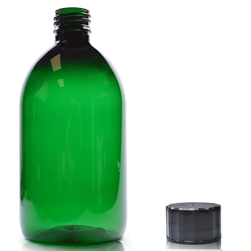 500ml Green PET Sirop Bottle & 28mm Screw Cap - Black