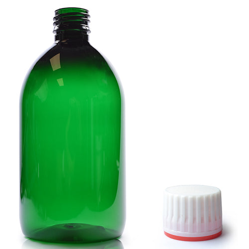 500ml Green PET Sirop Bottle & 28mm (Red Band) T/E Cap