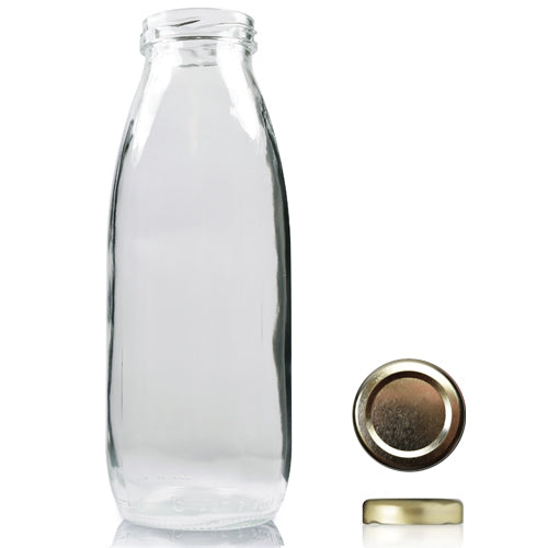 500ml Clear Glass Milk/Juice Bottle & Twist Off Cap - Gold
